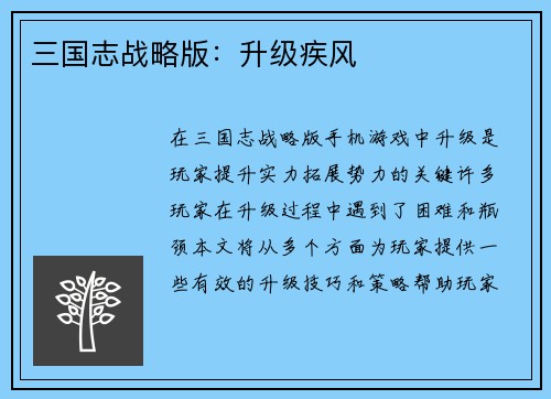 三国志战略版：升级疾风